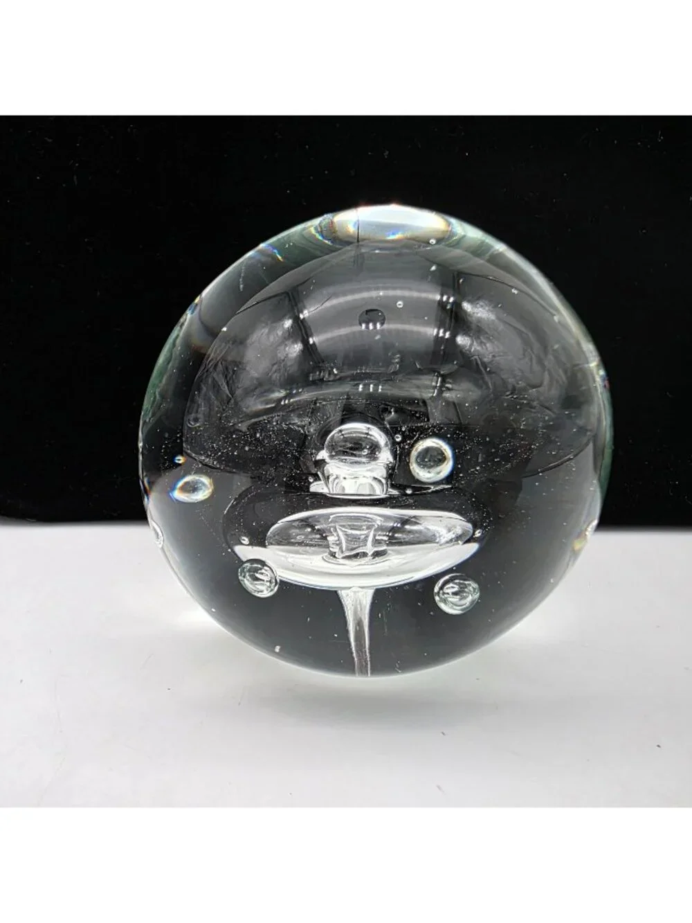 Hand Blown Clear Glass Paperweight With Controlled Bubbles Clear Smooth Base 3